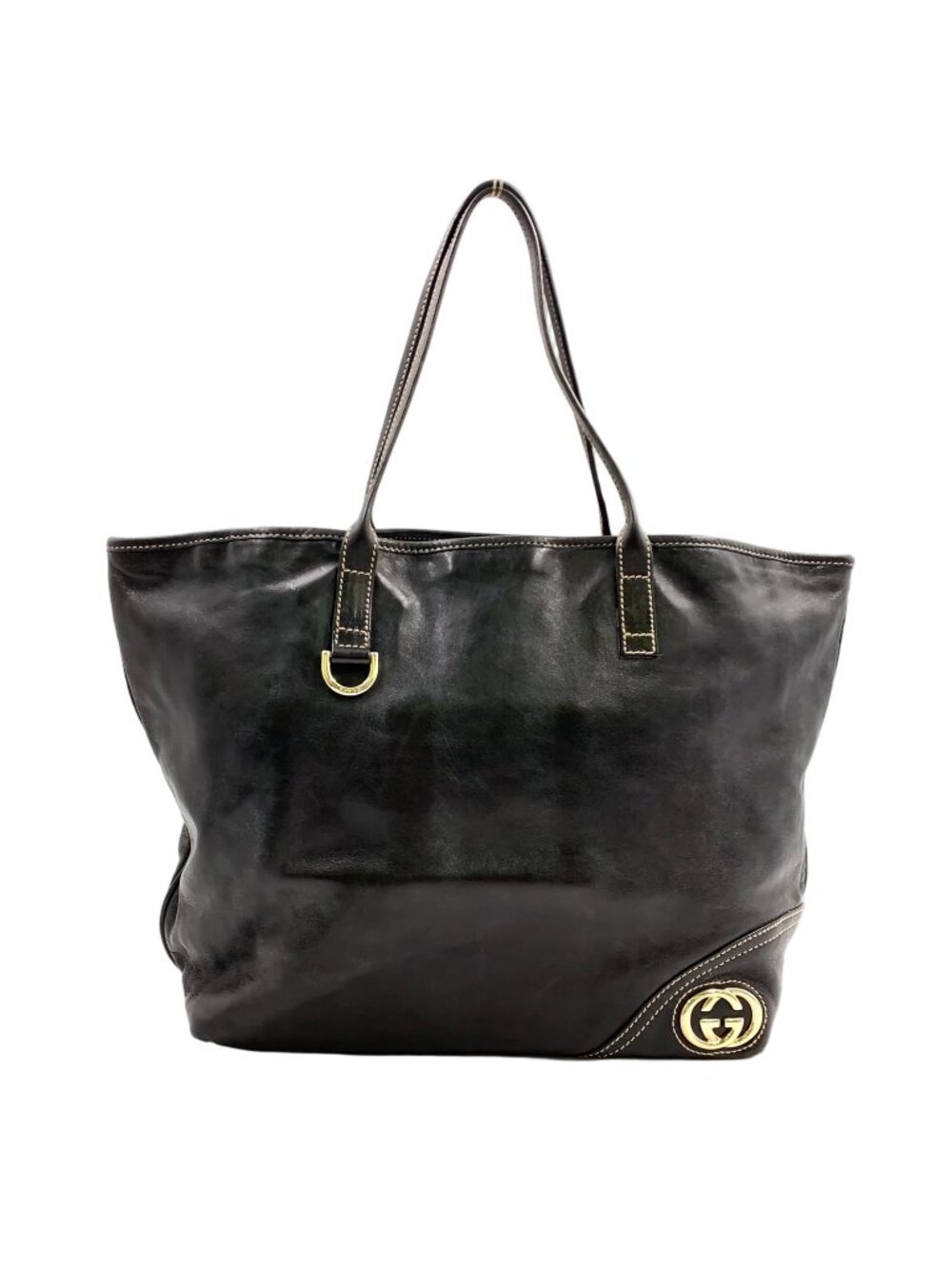 Gucci New Brit Leather Black Tote Silver